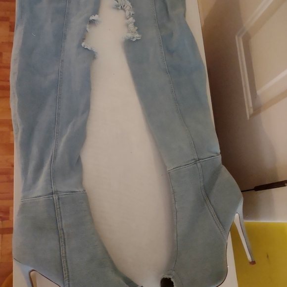 Women's Denim High Heel Boots - Picture 2 of 2
